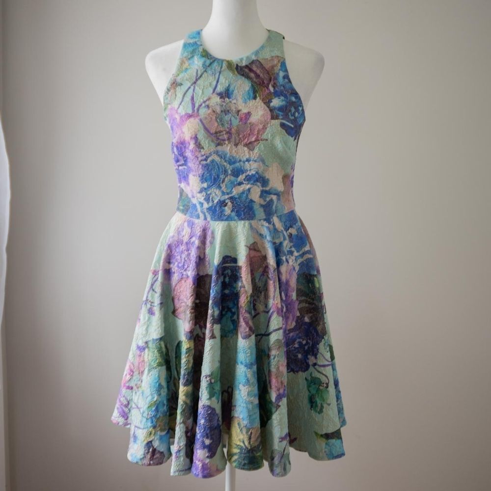 High Low Floral Blue Purple Blue Green Prom Homecoming Sparkly Dress